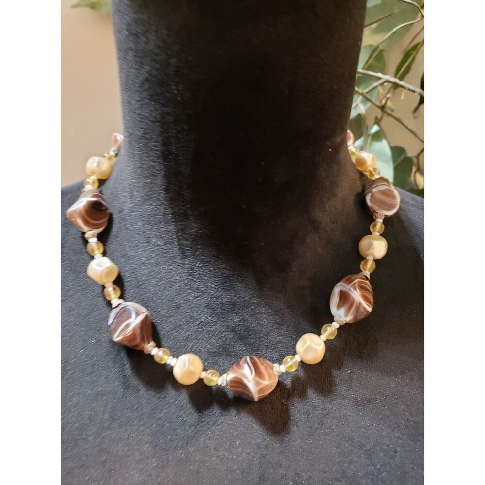 Womens Faceted Agates Loose Abalone Beads Collar Necklace with Spring Ring Clasp
